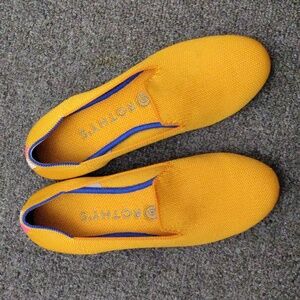 Rothy's Mustard Yellow Flats with Stripe Trim